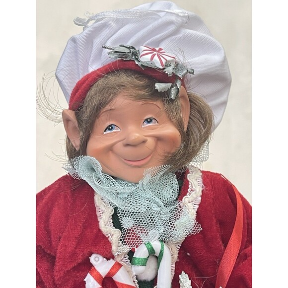 Christmas Cook Elf Shelf Sitter Ornament 16" Red Green Outfit Articulated Legs - Picture 3 of 10